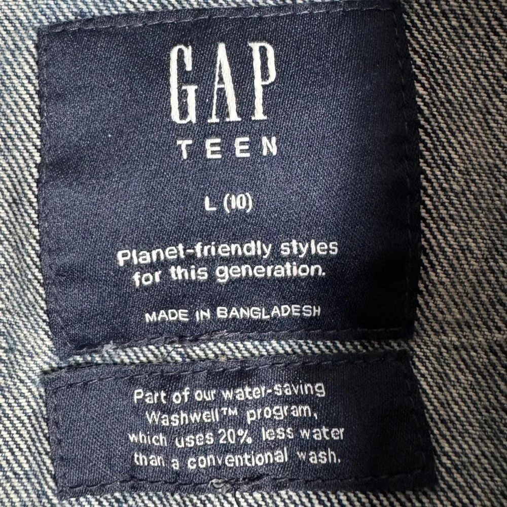 Gap Girls Teen Medium Wash Oversized Denim Jacket relaxed fit 100% cotton L (10)